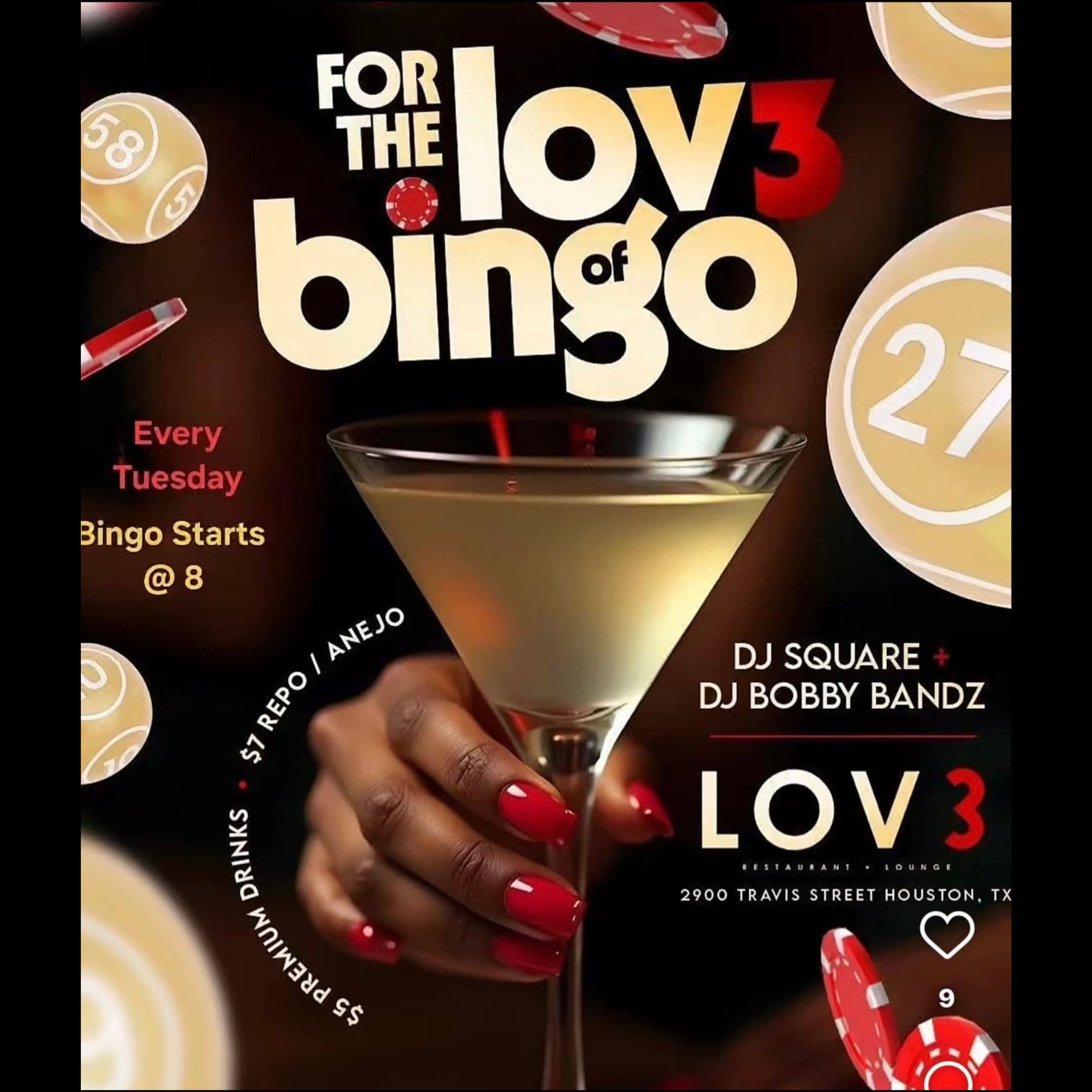 LOV3 HTX Bingo Night flyer